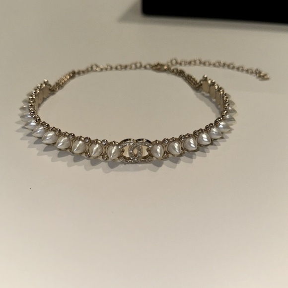 Chanel CC gold adjustable choker pearl necklace - Picture 1 of 8